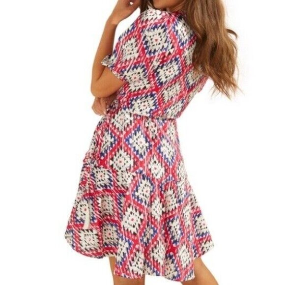 Guess Womens S Tribal Rhombus Pink Combo Wrap Dress NWT BF76 - Picture 2 of 4